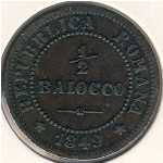 Roman Republic, 1/2 baiocco, 1849