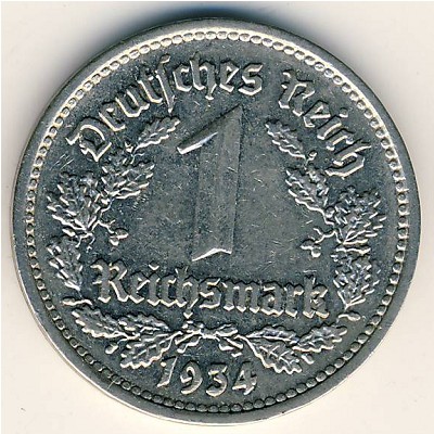 Nazi Germany, 1 reichsmark, 1933–1939