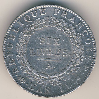 France, 6 livres, 1793