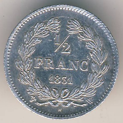 Франция, 1/2 франка (1831–1845 г.)