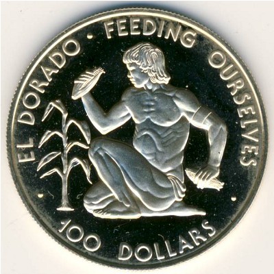 Guyana, 100 dollars, 1977