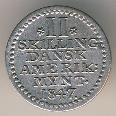 Датская Западная Индия, 2 скиллинга (1847 г.)