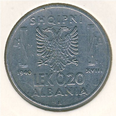 Albania, 0.20 lek, 1939–1941
