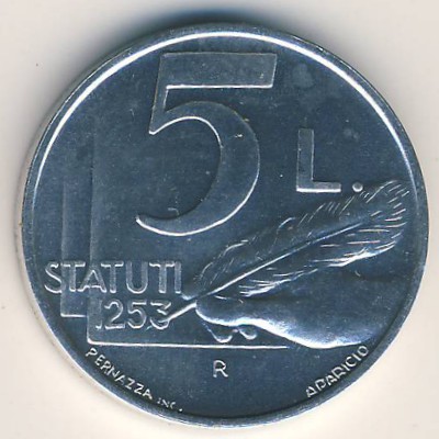 San Marino, 5 lire, 1991