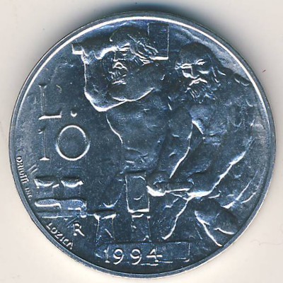 San Marino, 10 lire, 1994