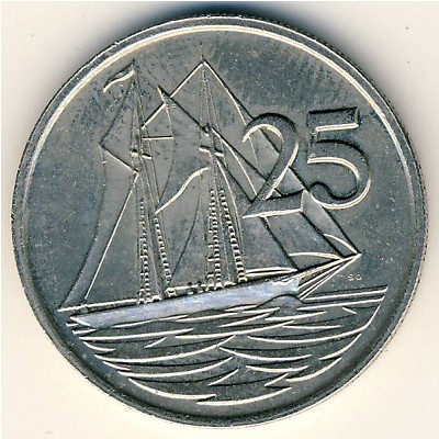 Cayman Islands, 25 cents, 1987–1990