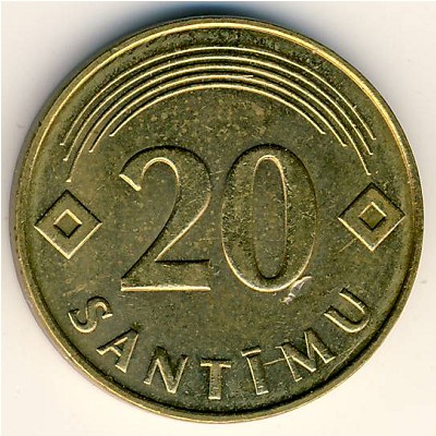 Latvia, 20 santimu, 1992–2009