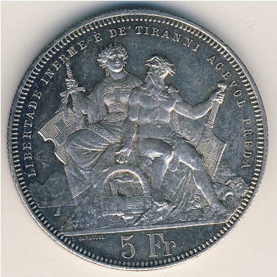 Switzerland., 5 francs, 1883