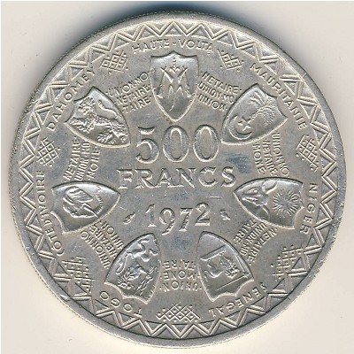 West African States, 500 francs, 1972
