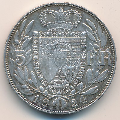 Liechtenstein, 5 franken, 1924