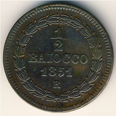 Papal States, 1/2 baiocco, 1850–1852