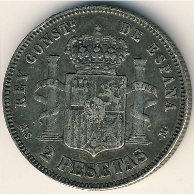 Spain, 2 pesetas, 1881–1884