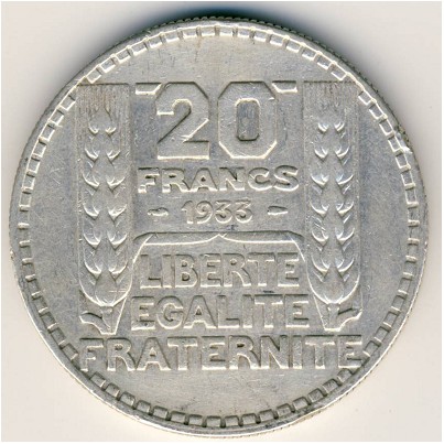 France, 20 francs, 1929–1939