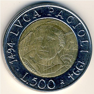 Italy, 500 lire, 1994