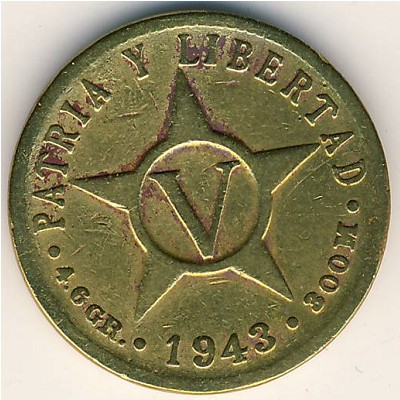 Cuba, 5 centavos, 1943