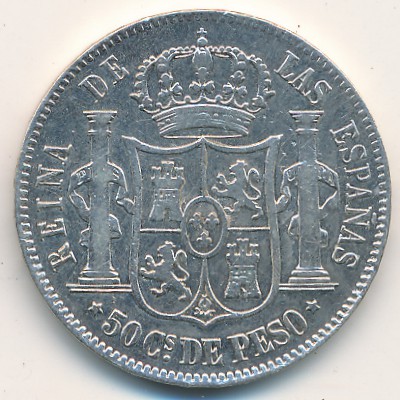 Philippines, 50 centimos, 1865–1868