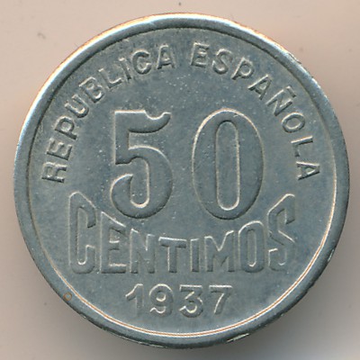 Asturias and Leon, 50 centimos, 1937