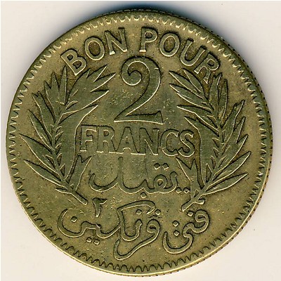 Tunis, 2 francs, 1921–1945