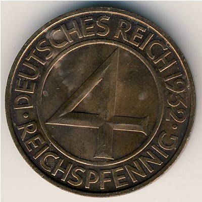 Weimar Republic, 4 reichspfennig, 1932