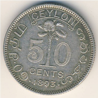 Ceylon, 50 cents, 1892–1900