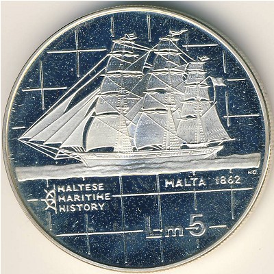 Malta, 5 liri, 1985