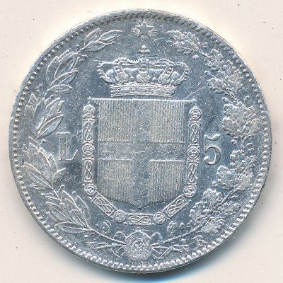 Italy, 5 lire, 1878–1879