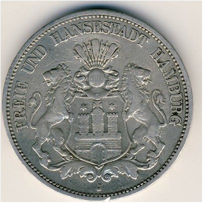 Hamburg, 5 mark, 1875–1888