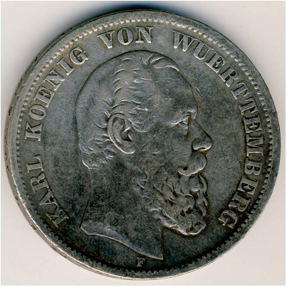 Wurttemberg, 5 mark, 1874–1888