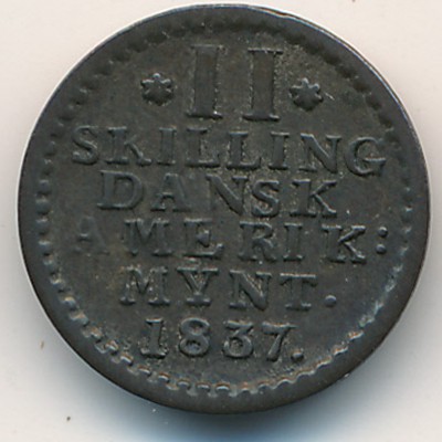 Danish West Indies, 2 skilling, 1816–1837