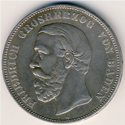 Баден, 5 марок (1875–1888 г.)