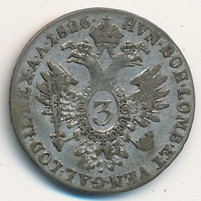 Austria, 3 kreuzer, 1825–1831