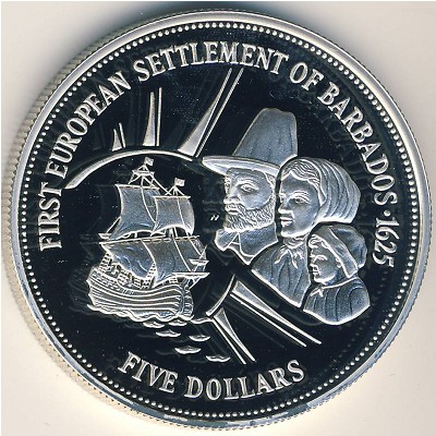 Barbados, 5 dollars, 1995