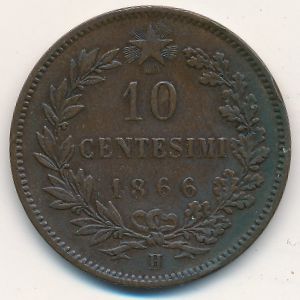 Italy, 10 centesimi, 1866–1867