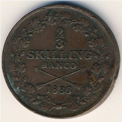Швеция, 2/3 скиллинга (1835–1843 г.)