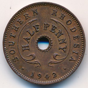 Southern Rhodesia, 1/2 penny, 1942–1944