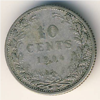 Netherlands, 10 cents, 1904–1906