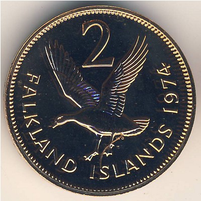 Falkland Islands, 2 pence, 1974–1992