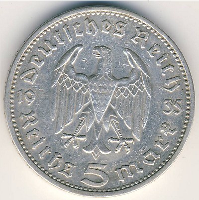 Nazi Germany, 5 reichsmark, 1935–1936