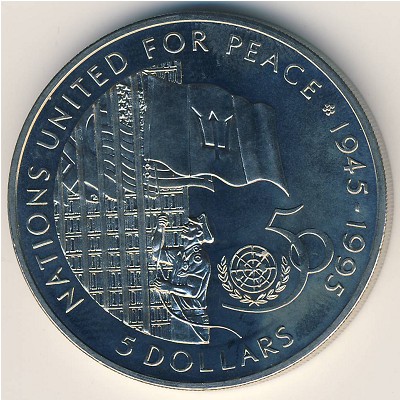 Barbados, 5 dollars, 1995