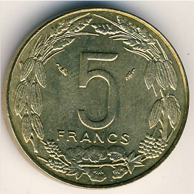 Central African Republic, 5 francs, 1973–2003