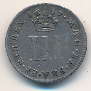 Великобритания, 3 пенса (1685–1688 г.)