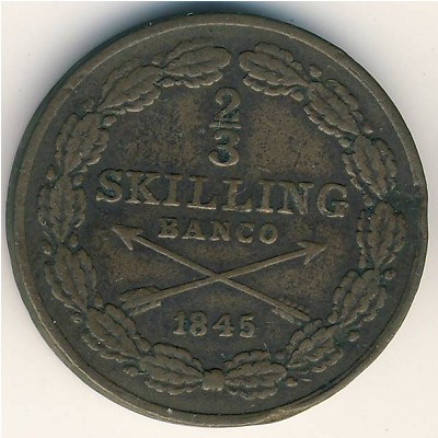 Швеция, 2/3 скиллинга (1844–1845 г.)