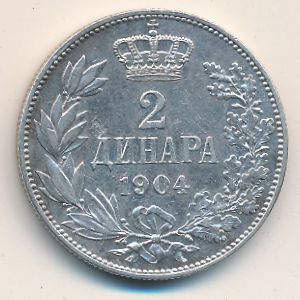 Serbia, 2 dinara, 1904–1915
