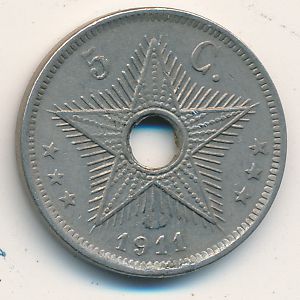 Belgian Congo, 5 centimes, 1910–1928