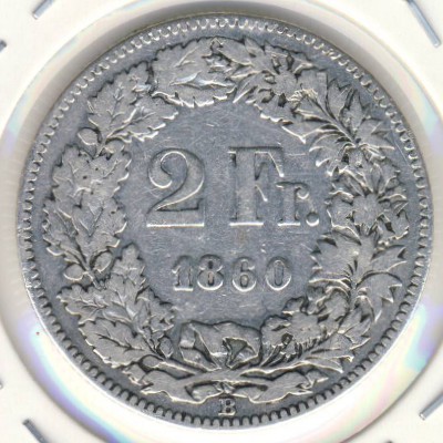 Switzerland, 2 francs, 1860–1863