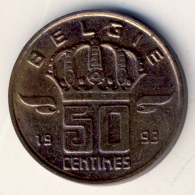 Belgium, 50 centimes, 1956–2001