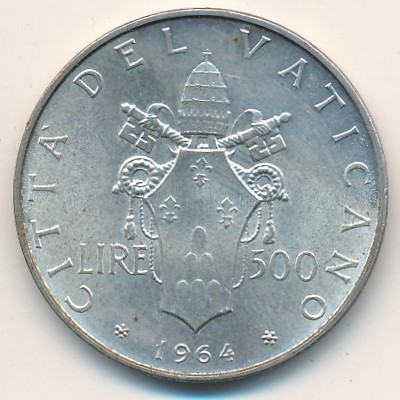 Vatican City, 500 lire, 1964–1965