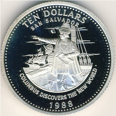 Bahamas, 10 dollars, 1988