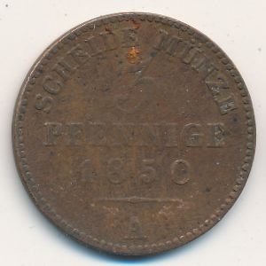 Reuss-Schleiz, 3 pfennig, 1850