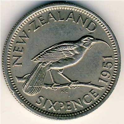 New Zealand, 6 pence, 1948–1952